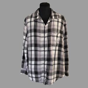 American Eagle Button Down Shirt Plaid Print Lightweight Women's Size Large